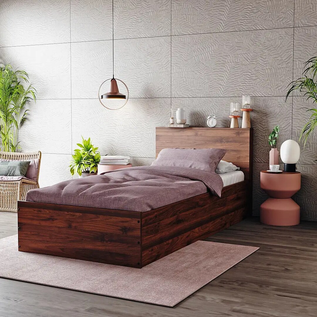 Buy Wakefit Taurus Engineered Wood Single Size Bed with Storage in Columbian Walnut Colour